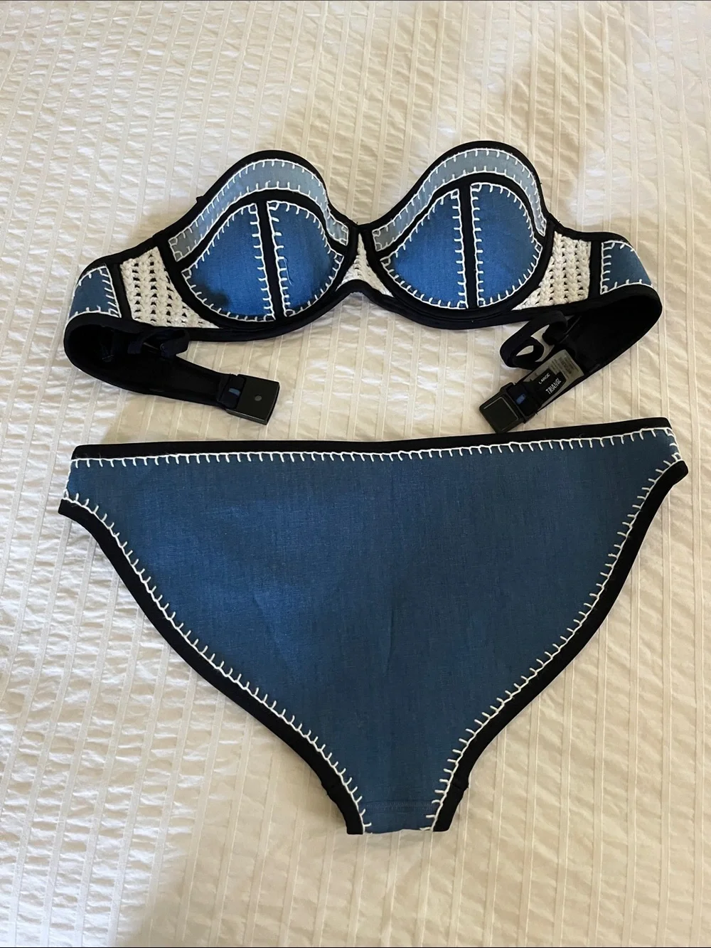 triangl swimwear Blue and White Crochet-Trim Bikini Set